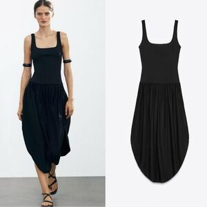 Zara Black Midi Dress w Asymmetrical Hem NWT